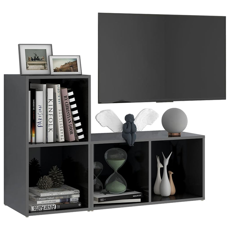 TV Cabinets 2 pcs High Gloss Gray 28.3"x13.8"x14.4" Chipboard