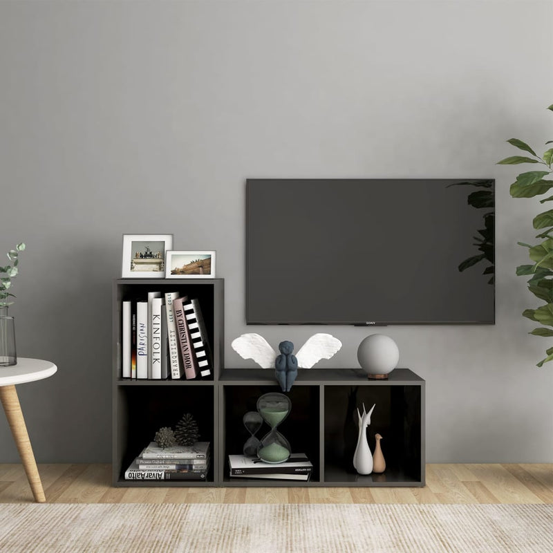 TV Cabinets 2 pcs High Gloss Gray 28.3"x13.8"x14.4" Chipboard