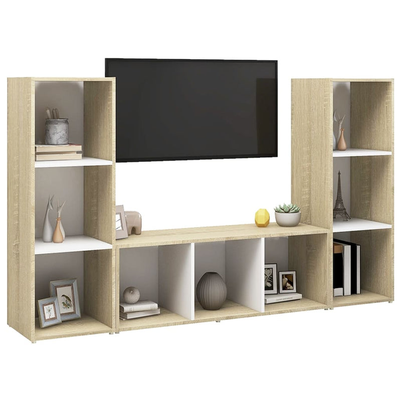TV Cabinets 3 pcs White and Sonoma Oak 42.1"x13.8"x14.6" Chipboard