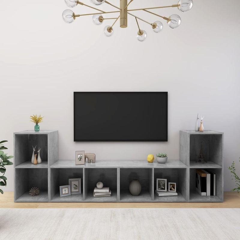 TV Cabinets 4 pcs Concrete Gray 28.3"x13.8"x14.4" Chipboard