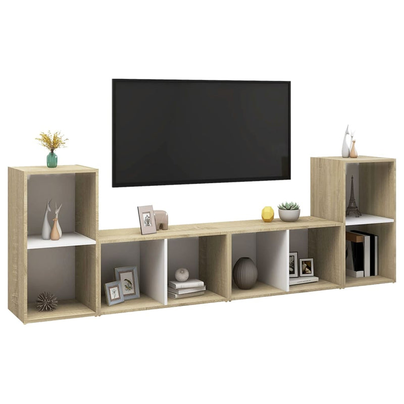 TV Cabinets 4 pcs White and Sonoma Oak 28.3"x13.8"x14.4" Chipboard