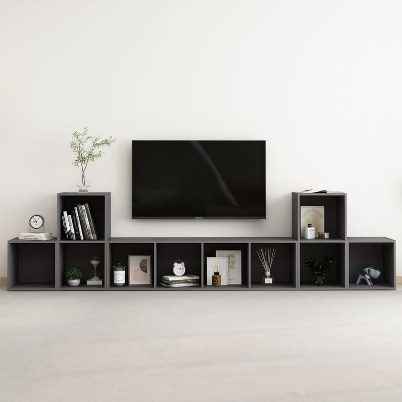 5 Piece TV Cabinet Set Gray Chipboard