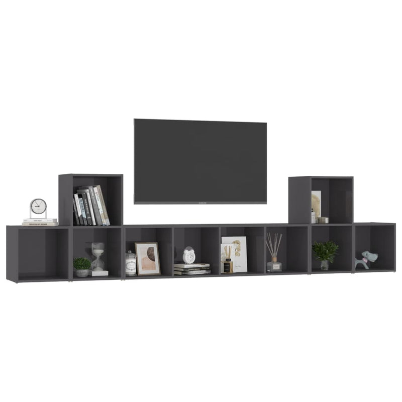 5 Piece TV Cabinet Set High Gloss Gray Chipboard