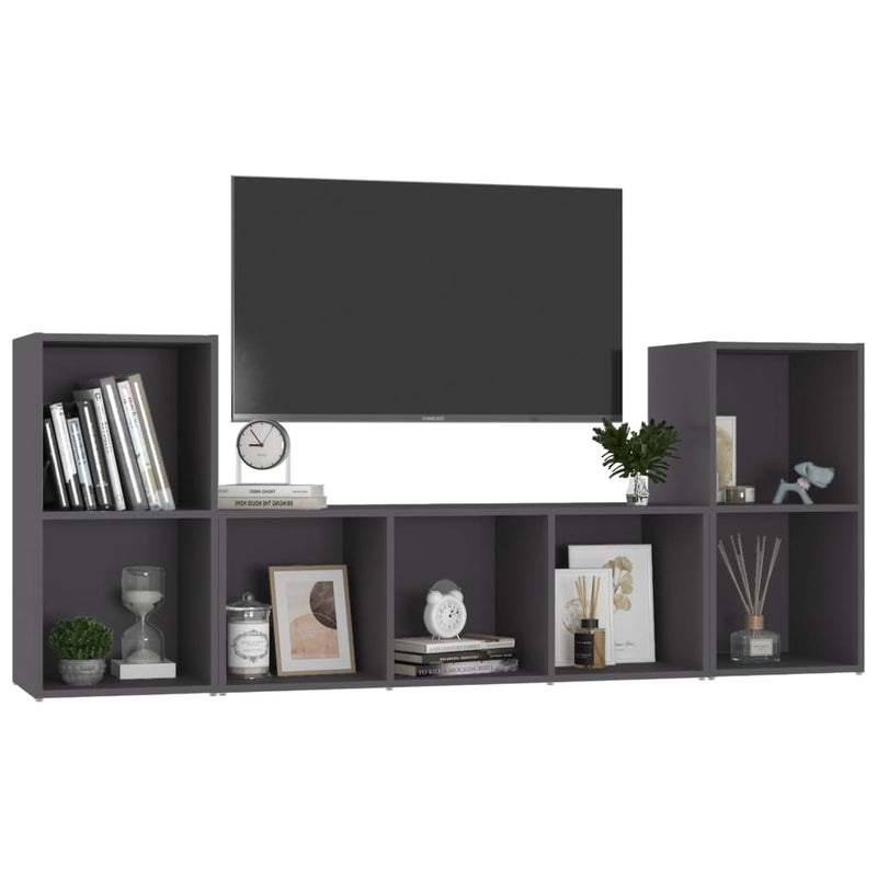 3 Piece TV Cabinet Set Gray Chipboard