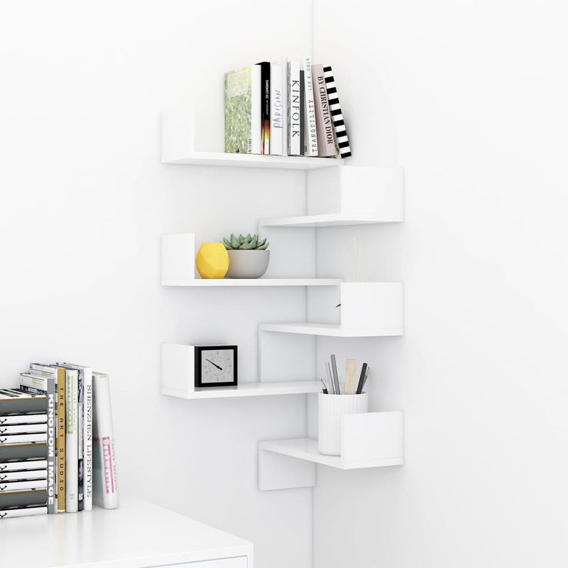 Wall Corner Shelves 2 pcs White 15.7"x15.7"x19.7" Chipboard