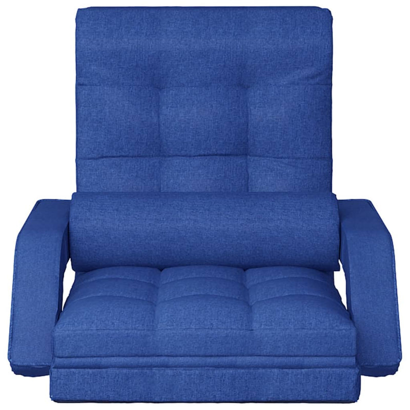 Folding Floor Chair with Bed Function Blue Fabric
