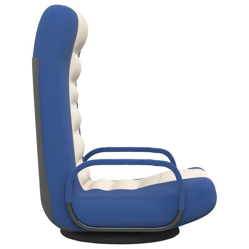 Swivel Floor Chair Blue and Cream Fabric
