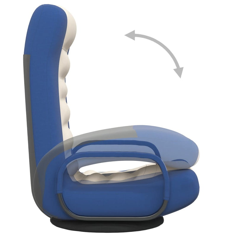 Swivel Floor Chair Blue and Cream Fabric