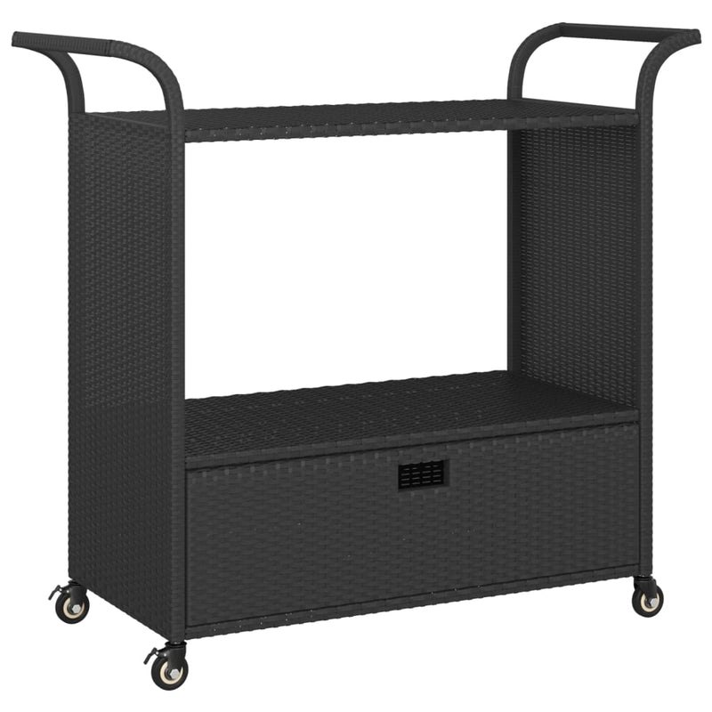 Bar Cart with Drawer Black 39.4"x17.7"x38.2" Poly Rattan