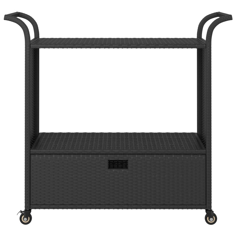 Bar Cart with Drawer Black 39.4"x17.7"x38.2" Poly Rattan