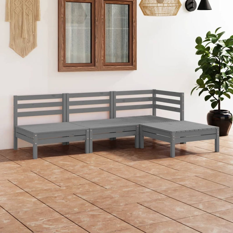4 Piece Patio Lounge Set Solid Pinewood Gray