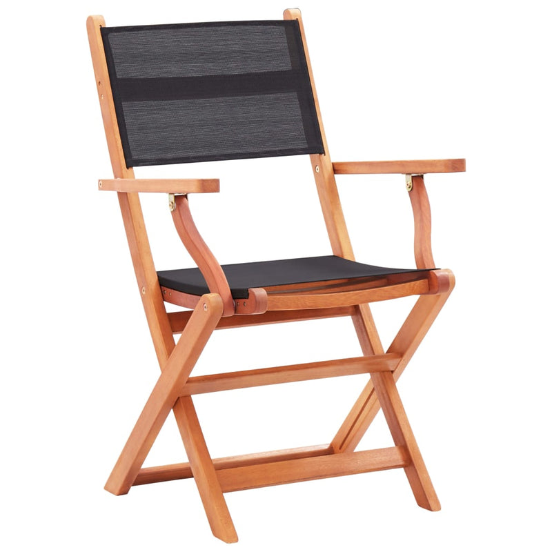 Folding Patio Chairs 8 pcs Black Solid Eucalyptus Wood&Textilene