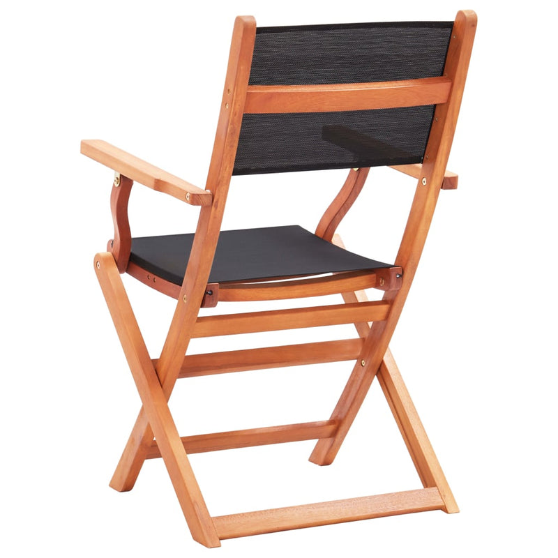 Folding Patio Chairs 8 pcs Black Solid Eucalyptus Wood&Textilene
