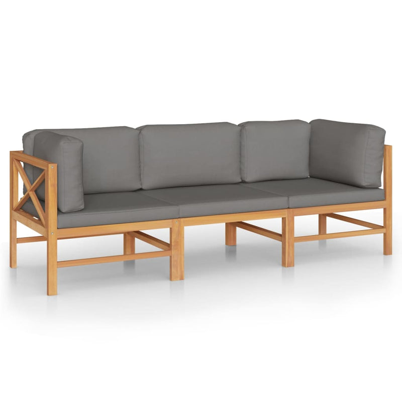 3-Seater Patio Sofa with Gray Cushions Solid Teak Wood