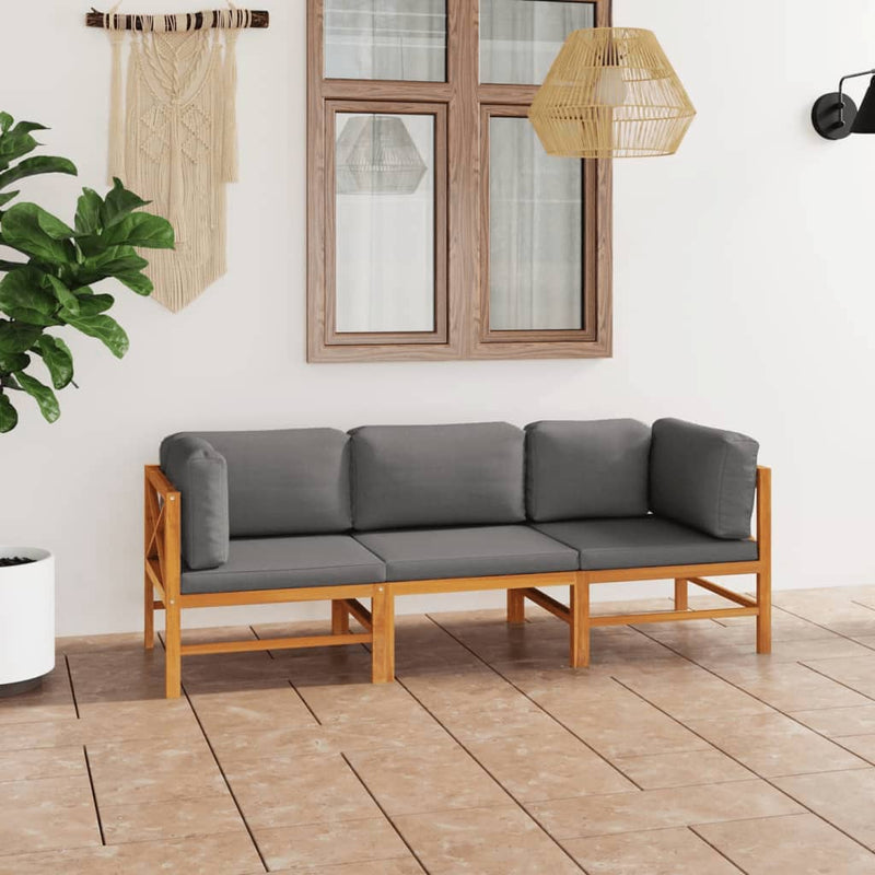 3-Seater Patio Sofa with Gray Cushions Solid Teak Wood