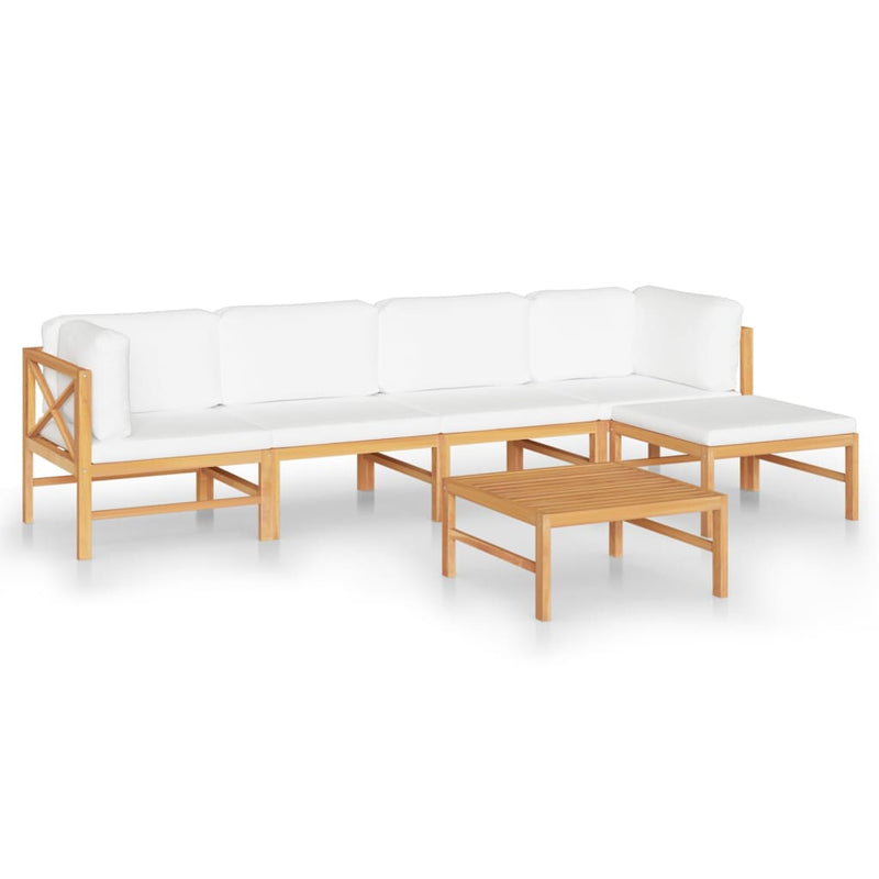 6 Piece Patio Lounge Set with Cream Cushions Solid Teak Wood