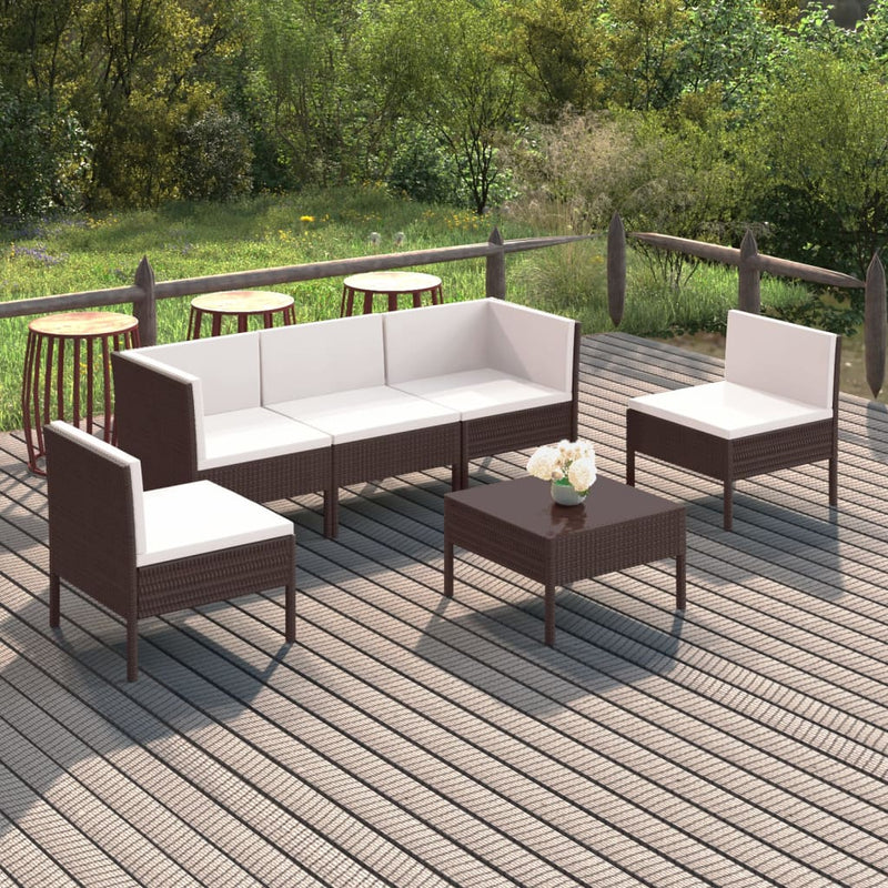 6 Piece Patio Lounge Set with Cushions Poly Rattan Brown