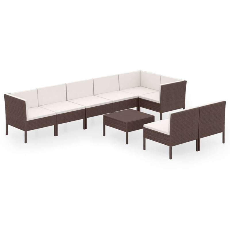 9 Piece Patio Lounge Set with Cushions Poly Rattan Brown