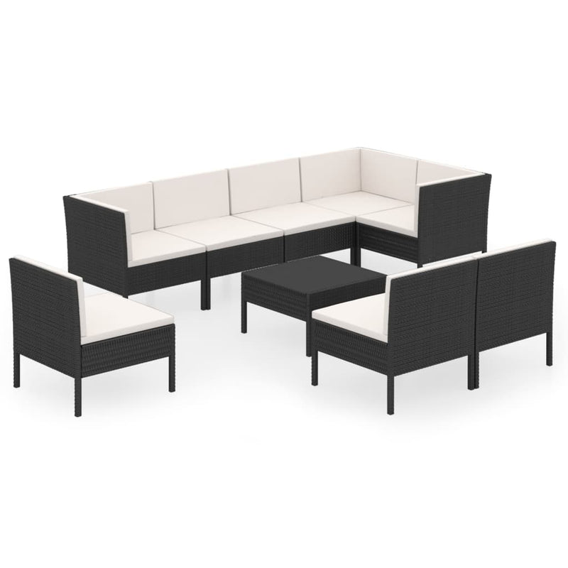 9 Piece Patio Lounge Set with Cushions Poly Rattan Black