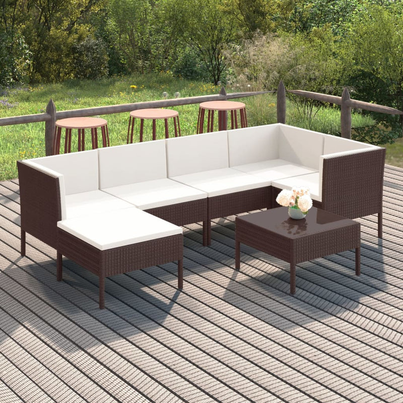 7 Piece Patio Lounge Set with Cushions Poly Rattan Brown