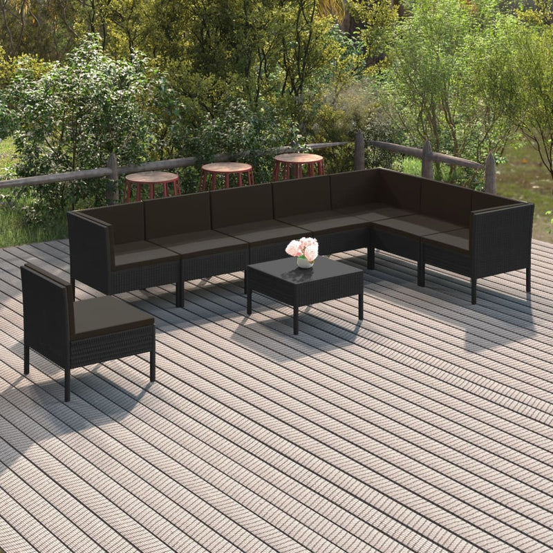 9 Piece Patio Lounge Set with Cushions Poly Rattan Black