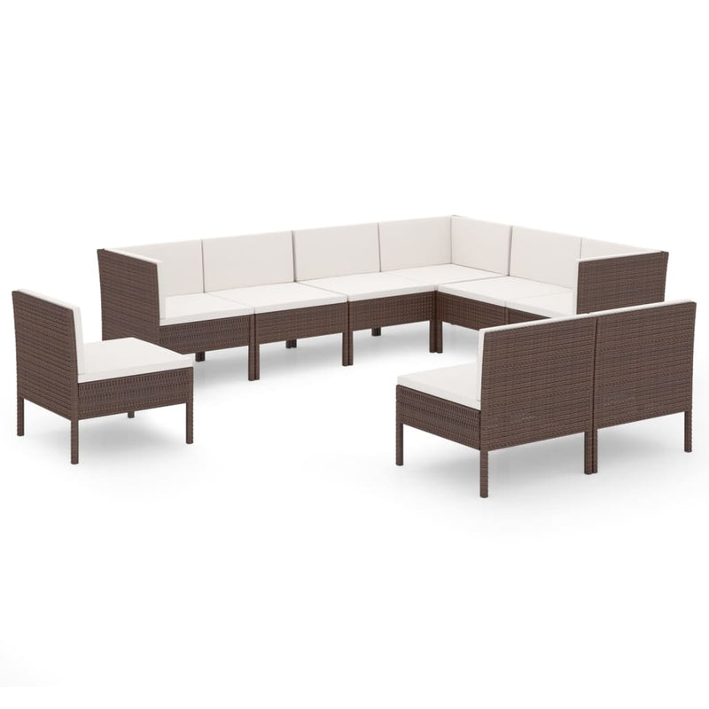 9 Piece Patio Lounge Set with Cushions Poly Rattan Brown