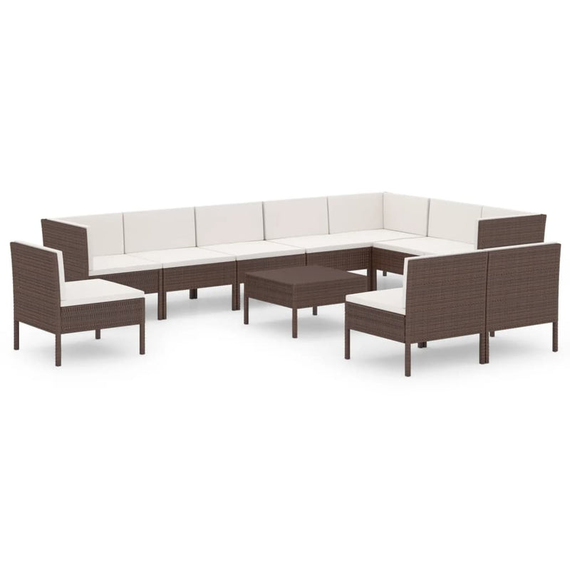 11 Piece Patio Lounge Set with Cushions Poly Rattan Brown