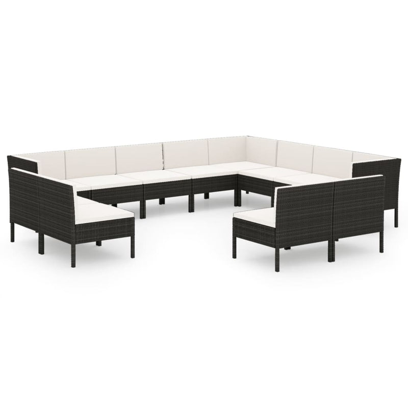 12 Piece Patio Lounge Set with Cushions Poly Rattan Black