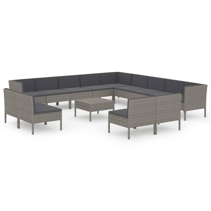 14 Piece Patio Lounge Set with Cushions Poly Rattan Gray