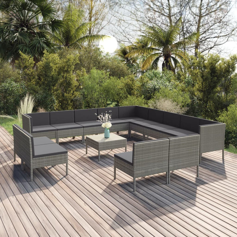 14 Piece Patio Lounge Set with Cushions Poly Rattan Gray