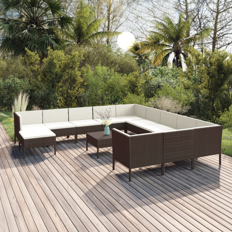13 Piece Patio Lounge Set with Cushions Poly Rattan Brown