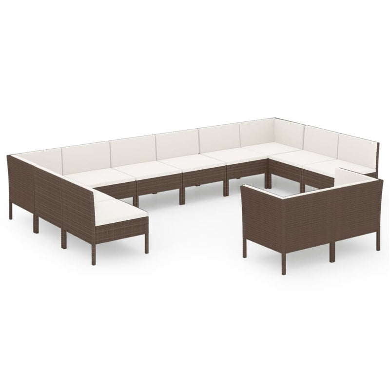 12 Piece Patio Lounge Set with Cushions Poly Rattan Brown