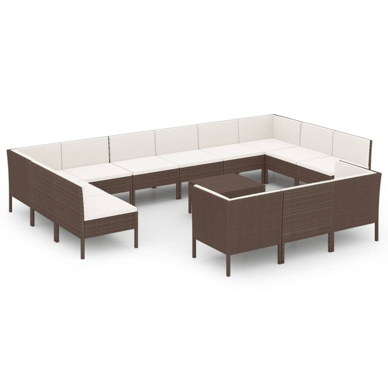 14 Piece Patio Lounge Set with Cushions Poly Rattan Brown