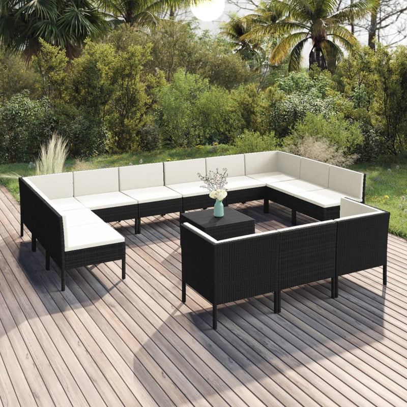 14 Piece Patio Lounge Set with Cushions Poly Rattan Black