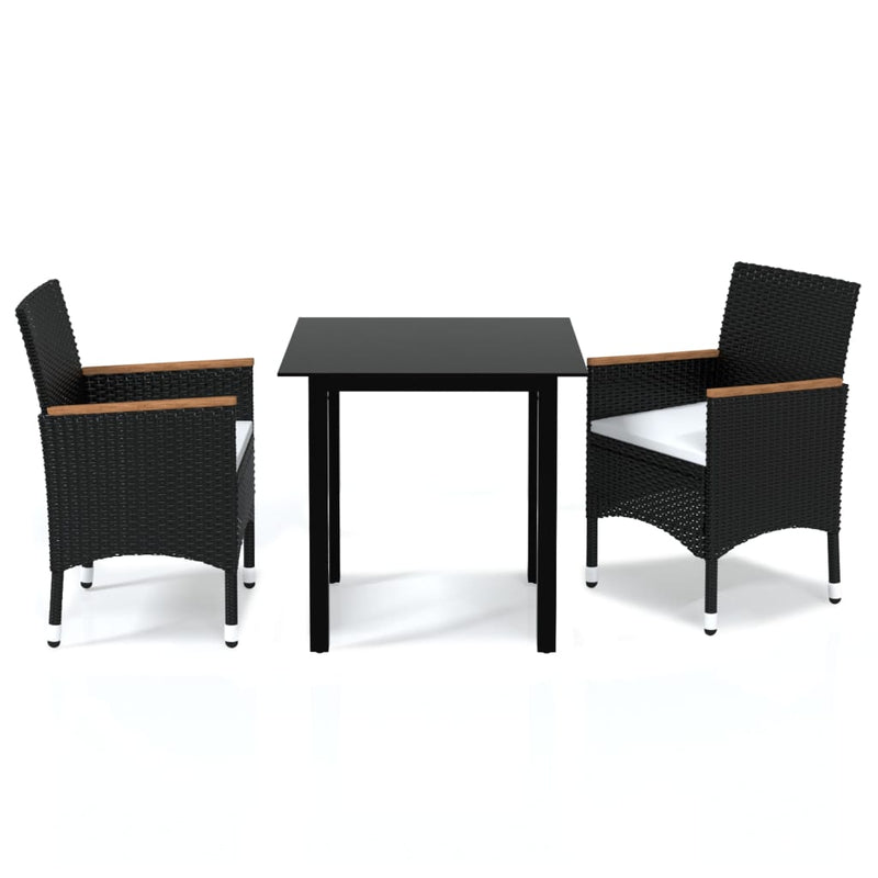 3 Piece Patio Dining Set with Cushions Poly Rattan Black